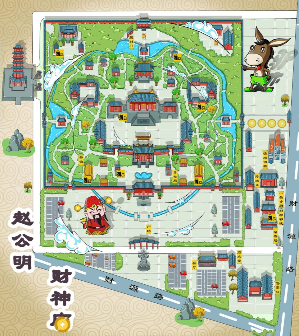 江海寺庙类手绘地图
